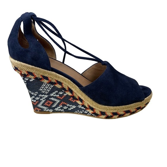 CABI Isla Wedge Navy with Southwestern Geometric Peep-toe Espadrille - Size  8 - Picture 1 of 10